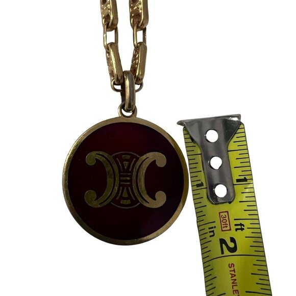 Celine Triomphe Logo Red Enamel Gold Tone Medallion Pendant w/Necklace - Picture 11 of 12